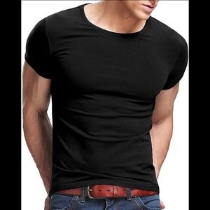 Slim fit Short Sleeve Stretch Crew Neck Shirt, XL Black NEW IN PACKAGE